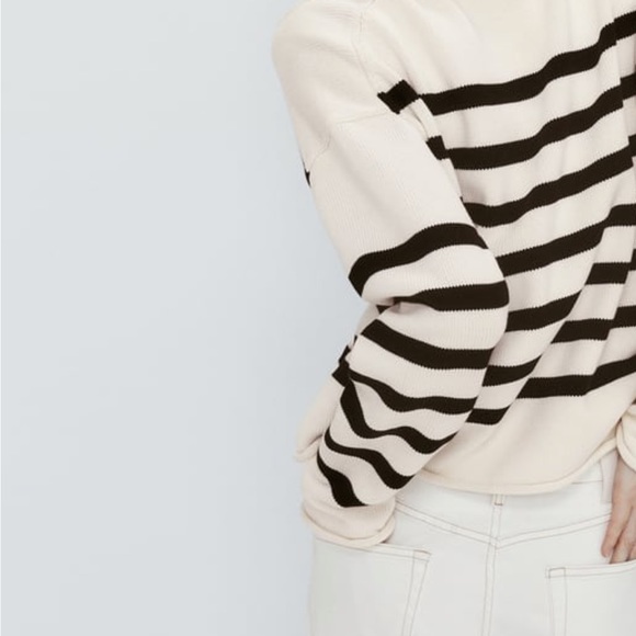 NWT Zara Striped Sweater with Lace Up Neckline - Picture 9 of 9